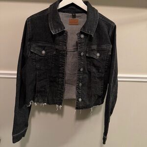 Judy Blue Black Cropped Denim Jacket Raw Hem Size L